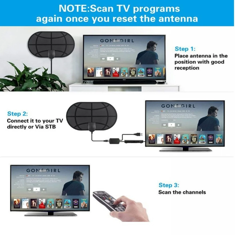 Indoor HDTV Antenna 120 Miles Radius 25DB Digital TV Antenna Freeview With Signal Booster Surf Enhancement Fox DVB-T2 TV Antenna