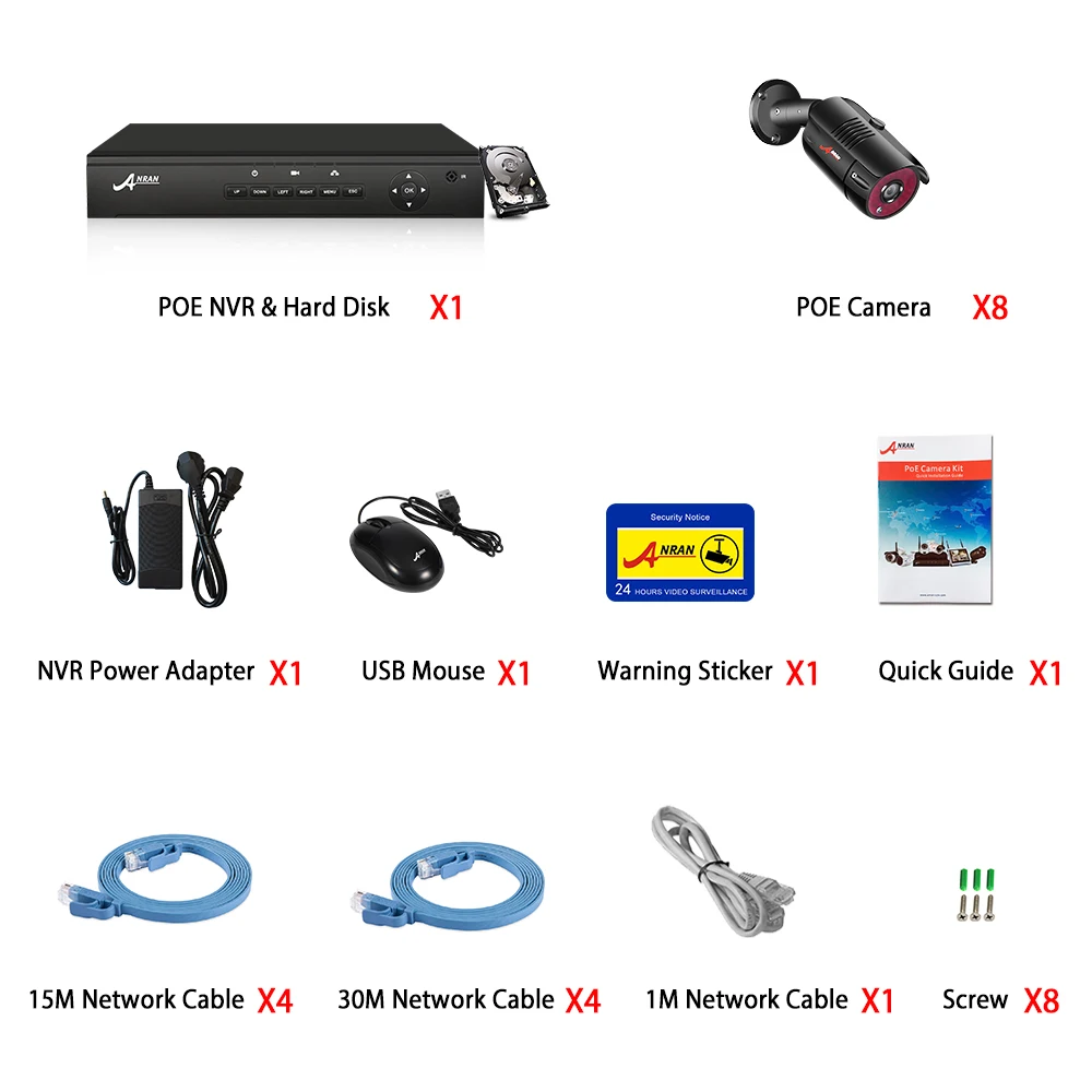 ANRAN 3MP Video Surveillance Camera Kit Video Surveillance Outdoor CCTV Camera Security System Kit CCTV System 8CH NVR Set