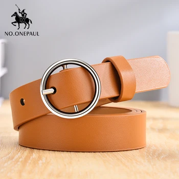 

NO.ONEPAUL High quality ladies leather belt fashion jeans dress wild round alloy pin buckle soft leather comfortable small belt