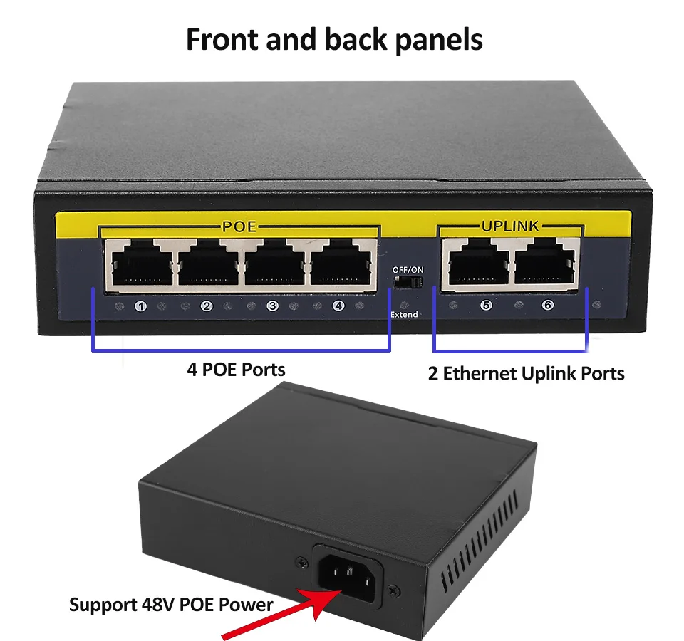 KuWFi POE Switch 48V 100Mbps Ethernet Switch 4 Ports POE Switcher Standard RJ45 Injector Switch for IP Camera/Wireless AP/CCTV