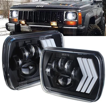 

1pair 5x7 LED Headlights Square 7x6 Headlights with White & Amber DRL Turn Signal light for Cherokee XJ