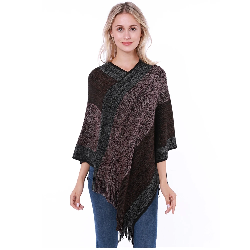 2020 Новое Женское Полосатое пончо накидки вязаный шарф женское Модное пуловер с