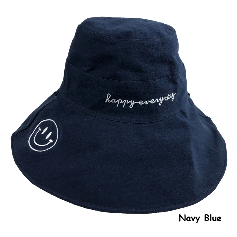 Navy Blue Одноцветная Двусторонняя шапка в рыбацком стиле, желтая шляпа со смайликом, шапка-ведро с вышитыми буквами для мужчин и женщин, уличная Солнцезащитная шляпа для - Цвет: Navy Blue