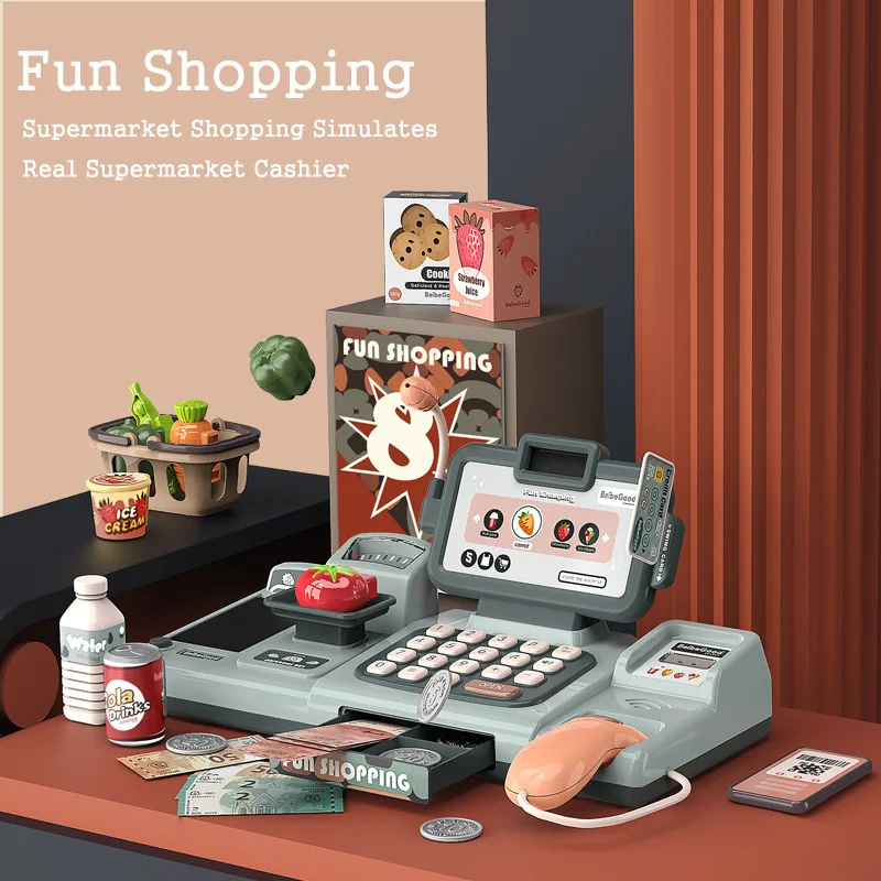 Caja Registradora Electrónica de supermercado de simulación para niños, juego de rol, cosplay
