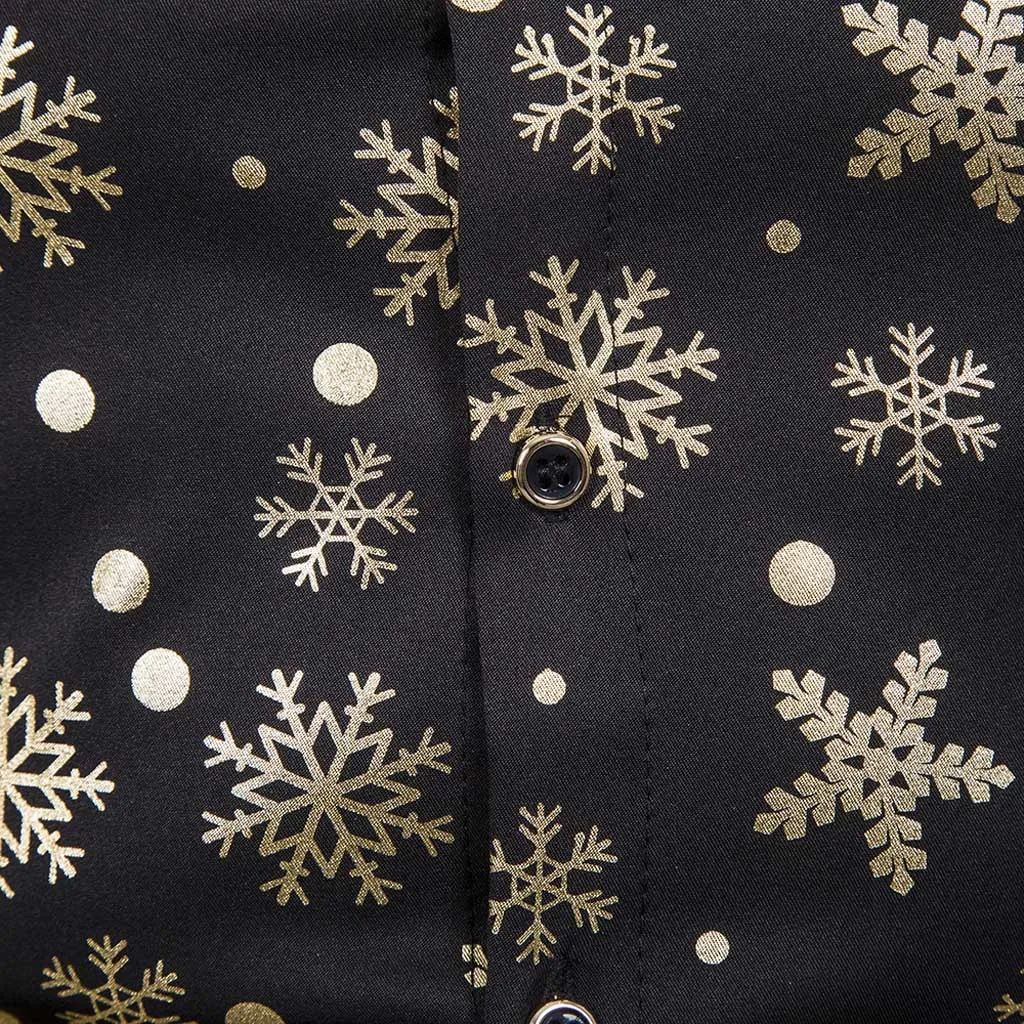 Роскошная рубашка с длинным рукавом на пуговицах, Мужская одежда, повседневная Рождественская рубашка с принтом снежинок, новогодние вечерние блузки, топ размера плюс