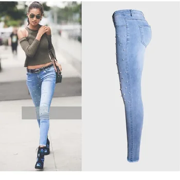 

Sexy Pearl Jeans Skinny Push Up Slim Femme Plus Size Stretch High Waist Denim Trousers Women Sale Items Fall 2019 Dropshipping