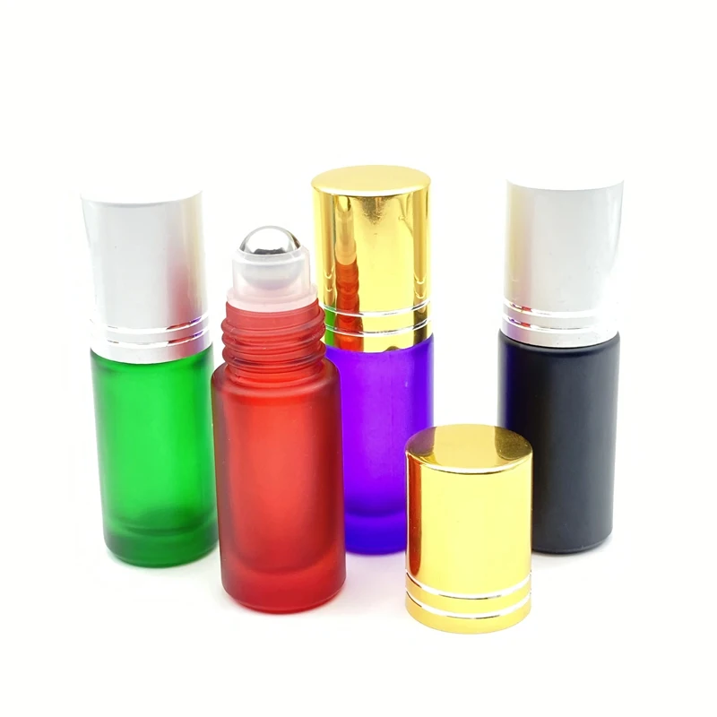 

5pcs 5ml Frosted Colorful Thick Glass Essential Oil Perfume Liquid Roller Bottles Portable Travel Refillable Roll Ball Vial