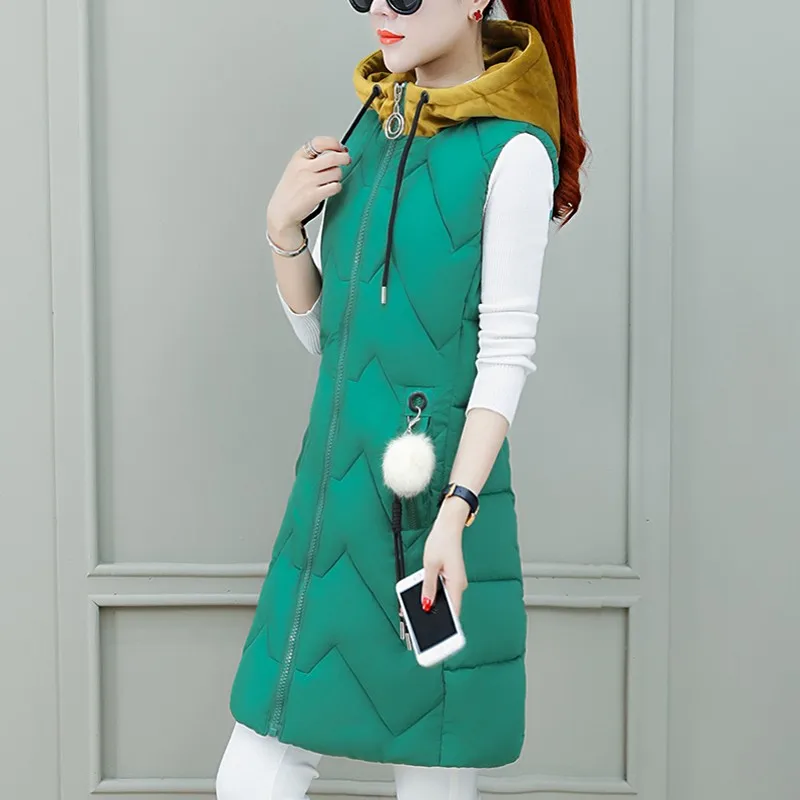 

Women winter vest Fashion Autumn Winter thick warm waistcoat Casual solid long style hooded sleeveless vest coat plus size