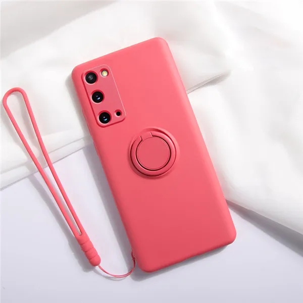 S20 Ultra S20Ultra S20 Plus S20FE Case Liquid Silicone Soft Ring Shockproof Cover for Samsung Galaxy S20 Ultra S20 fe Plus S20FE Camellia Red