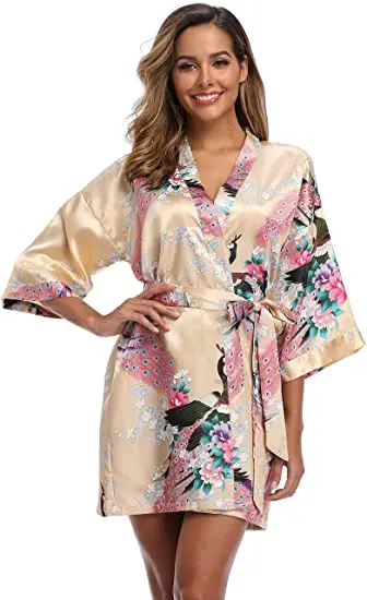 Fashion Satin Robe Female Bathrobe Sexy peignoir femme Silk Kimono Bride Dressing gown sleepwear Night Grow For Women