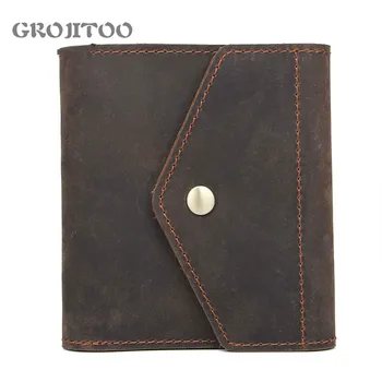 

GROJITOO Genuine Crazy Horse Leather Wallet For Men and Women Bifold Short Wallets With Credit Card Holder Vintage Purse