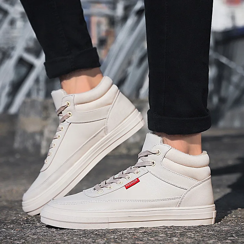 

Winter Sneakers for Men Vulcanized Shoes Simple Round Toe Plus velvet Casual Shoes Mens Black White Daily Footwear Male Fashion