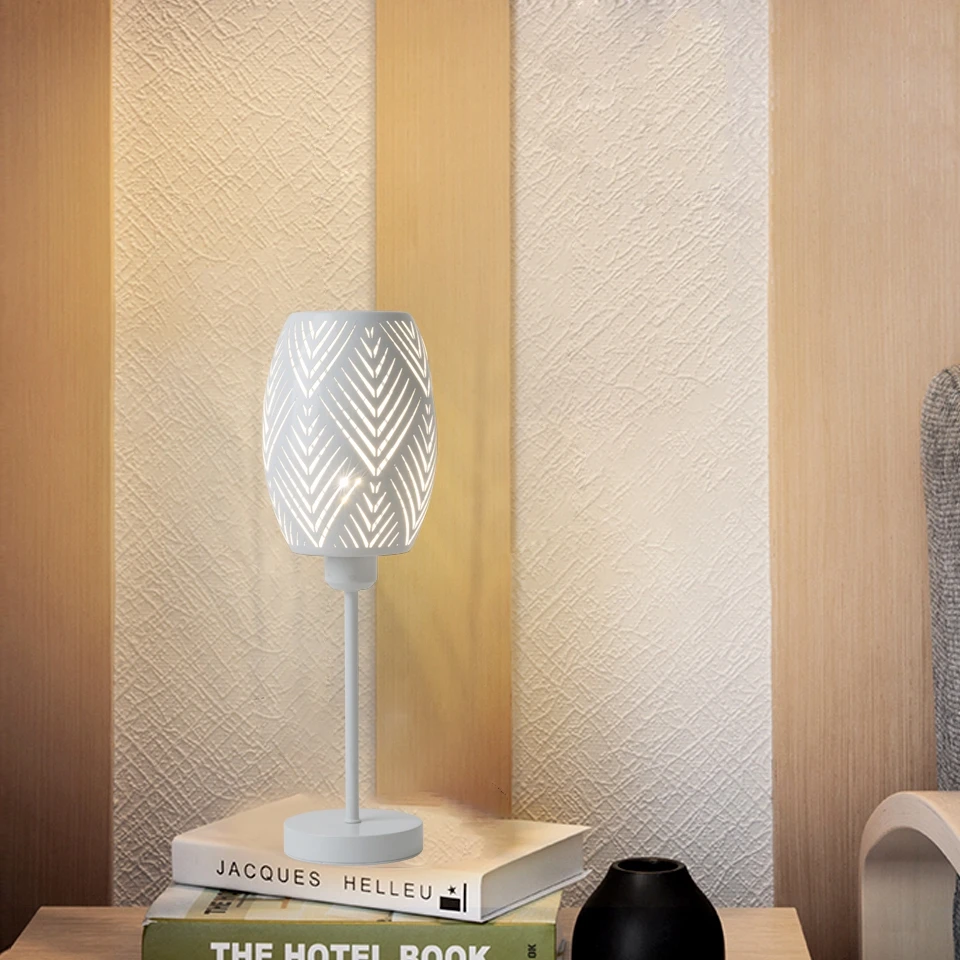 OYGROUP прикроватная настольная лампа в скандинавском стиле, металлический полый абажур, Настольный светильник для украшения, без лампы, E27, белый