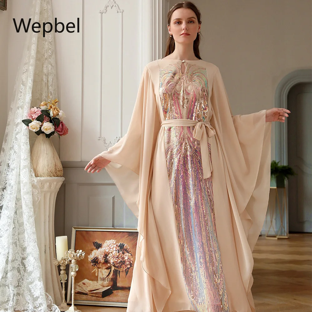 Модное женское мусульманское платье WEPBEL длинное цветное с рукавами-бабочками