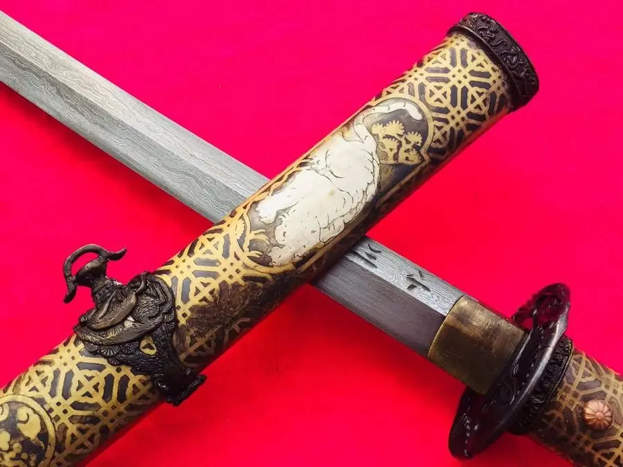 Handmade Japanese Sword Saber Signature Folded Steel Samurai Katana Tiger Handle Sheath Full Tang