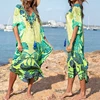 2022 Moroccan Kaftan Bohemian Printed Summer Dress Long Cotton Tunic Women Plus Size Beach Wear Swim Suit Cover Up Robe de plage ► Photo 2/6