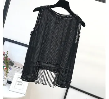 

2020 women Heavy industry pearl beaded vest/women irregular tassel vest/pearl tassel vest/newest tassel vest/women sequin shirts