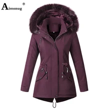 

Women Cotton Jackets Winter Warm Fur Hooded Tops Outerwear 2022 mujer parkas Coats Ladies Vintage Fashion Waist Sashes Jacket
