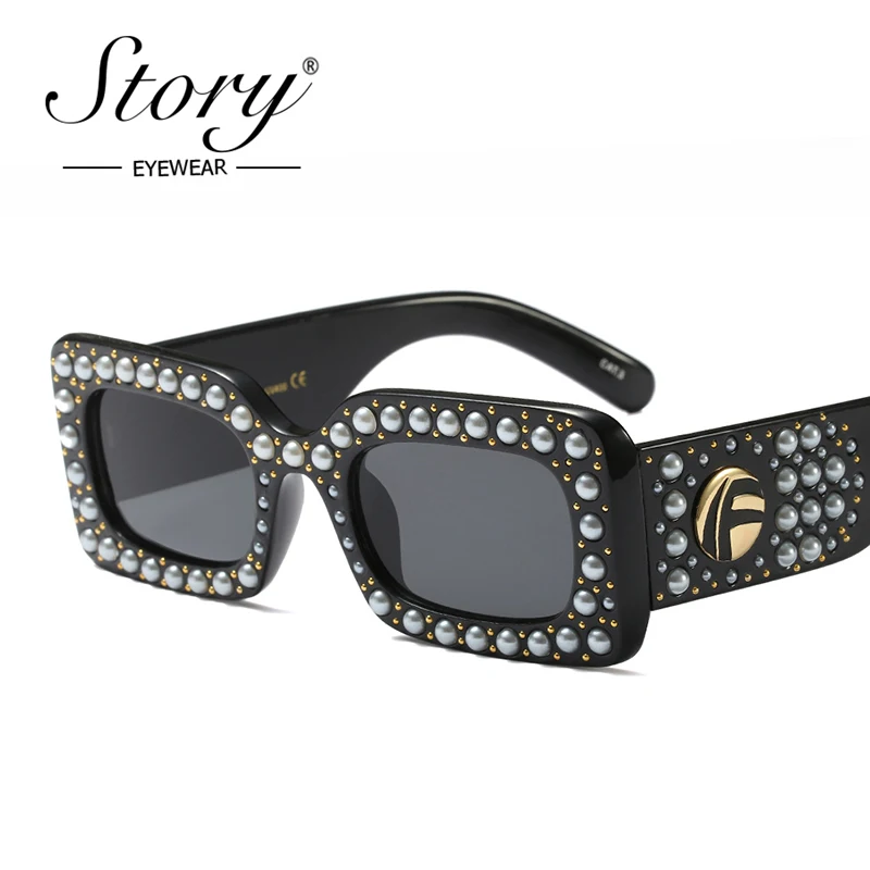 STORY Small Rectangle Sunglasses Women Brand Designer Pearl Narrow