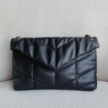 

2020 New Designer Real Leather Puffer Bag for Women Soft Genuine Leather Female Diamond Lattice Cover Bag Chain Strap Sac