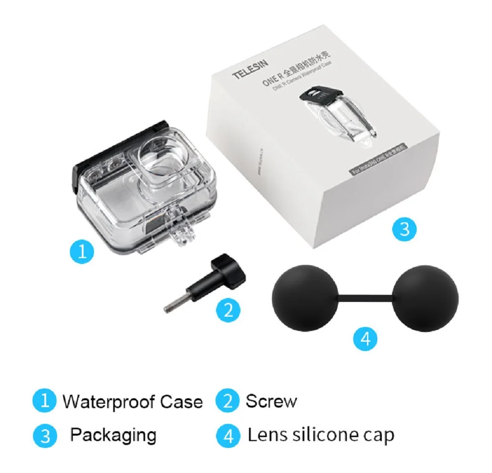 TELESIN Underwater Housing Waterproof Protective Case Cover for Insta360 ONE R 4K 360 Panoramic Edition Action Camera Accessorie