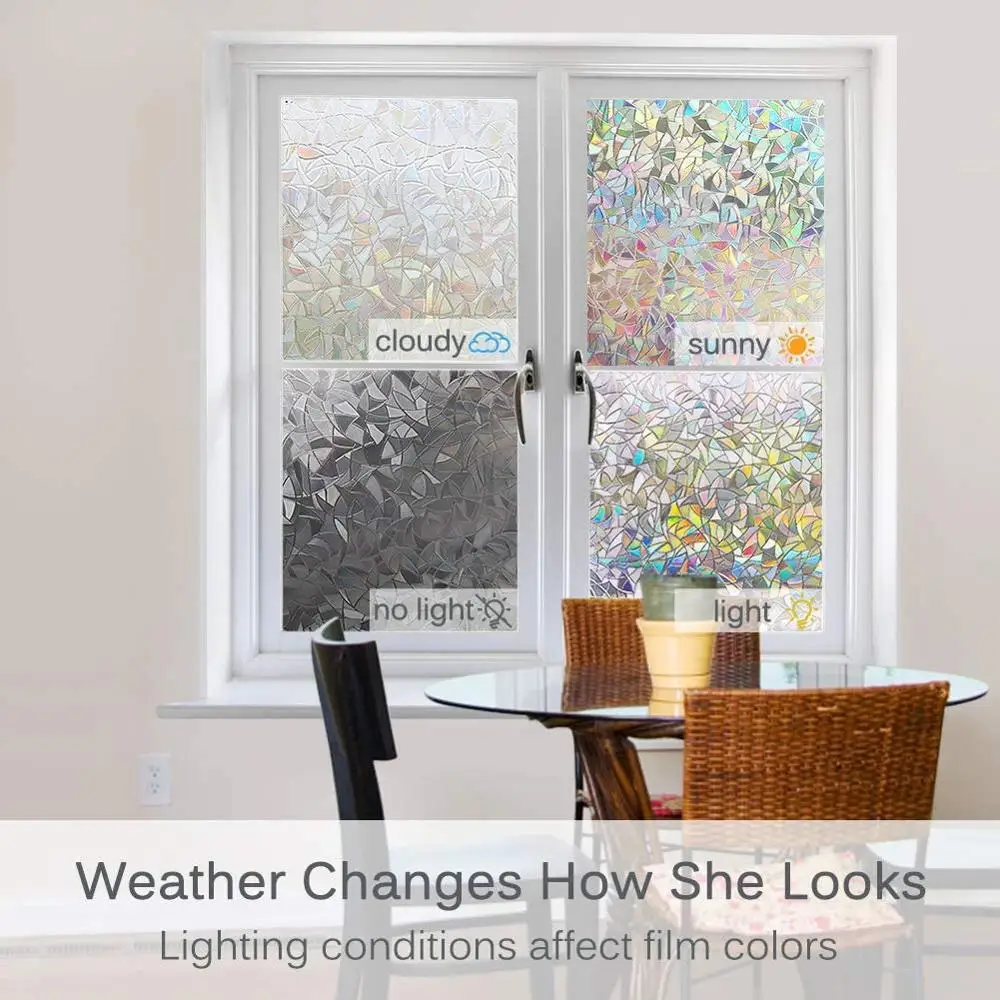Stained Window Privacy Film Static Window Clings Vinyl 3D Window Decals Rainbow Window Stickers for Glass Door Home Heat Control