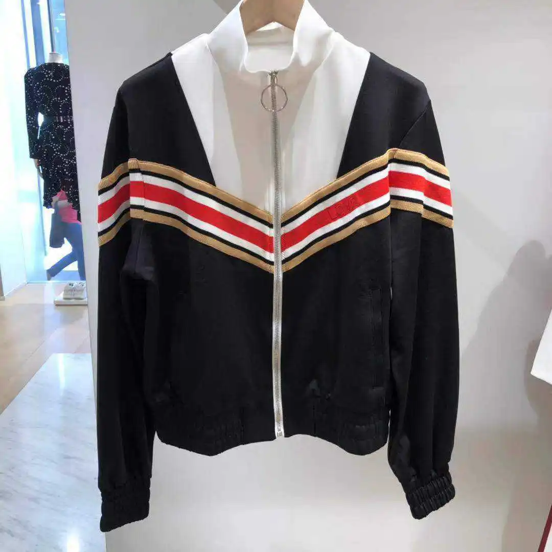 

Autumn and Winter 2019 New Sports Style Knitting Splicing Color Contrast Cardigan Jacket Women's Fashion Black Coat