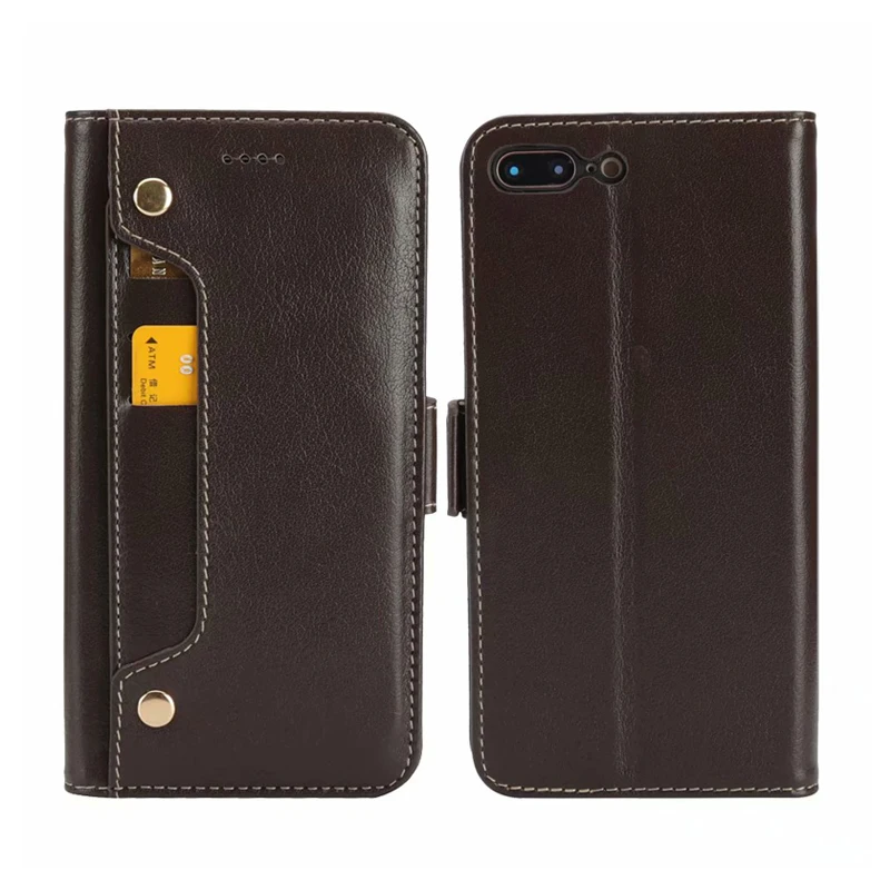 

CKHB Real Genuine Leather Wallet Style Phone Case For iPhone 8 7 Plus 6S Plus Cell Phone Card Holder Flip Cover Cases Newest