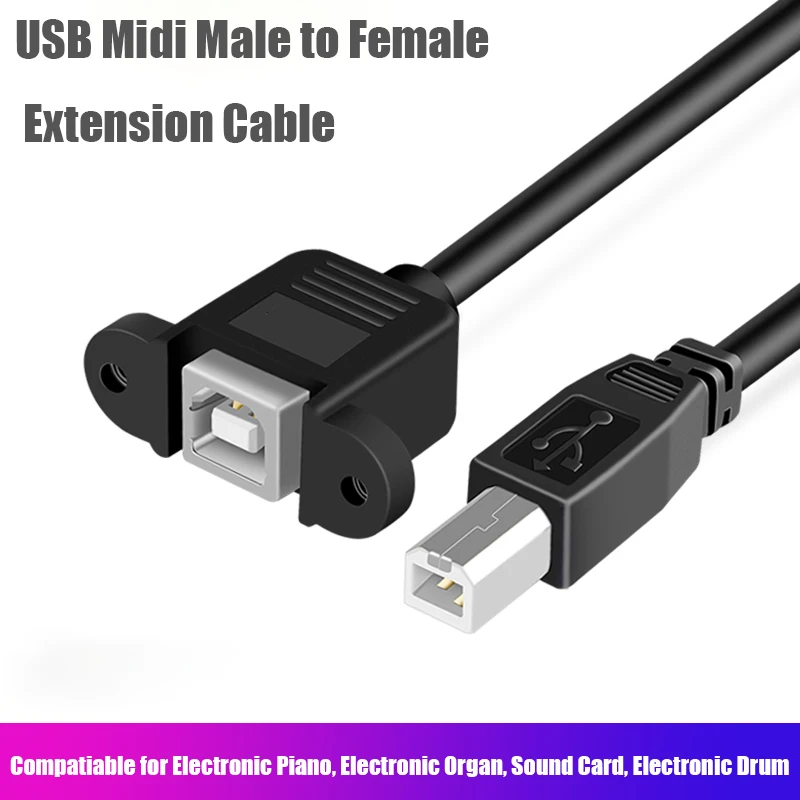 3.3ft USB Midi Male to Female Extension Cable B Cord with Panel Screw Hole for Printer Yamaha | Электроника