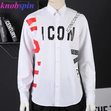 Брендовая качественная рубашка из чистого хлопка, мужская приталенная рубашка с длинным рукавом, Мужская модная Осенняя рубашка с буквенным принтом, мужские рубашки размера плюс, Camisas