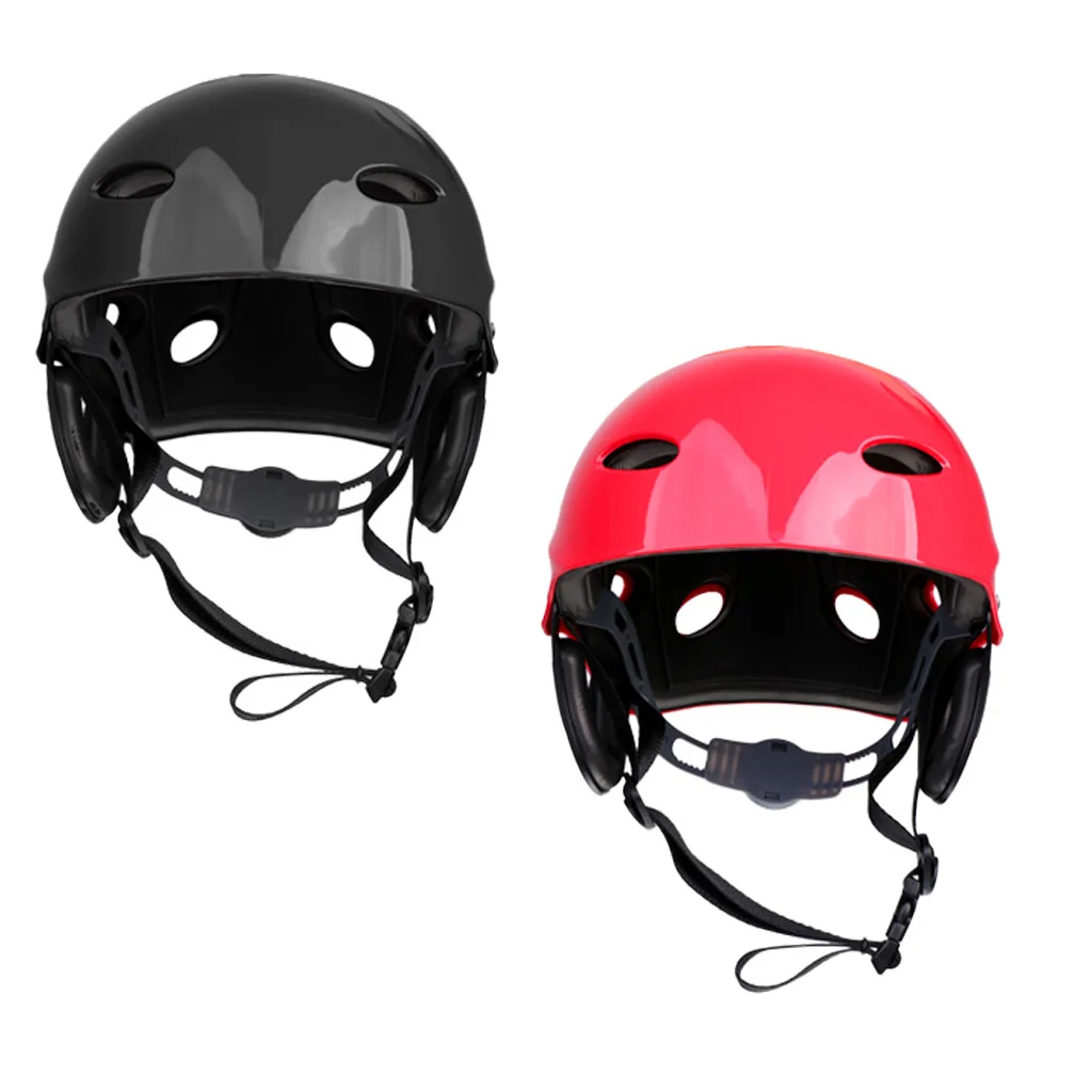 2 Pieces Safety Water Sports Helmet Hard Hat Head Protector for Kayak Canoe Boating Rafting Surfing SUP Paddleboard Black+ Red