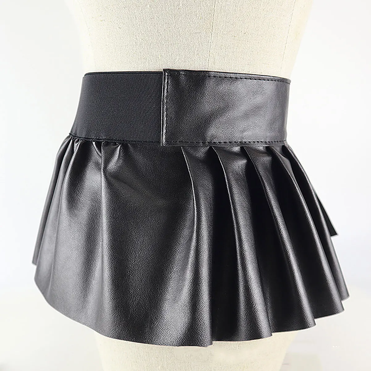 Black Leather Wide Belts Skirts Womens Fashion Elastic Wide Waistband PU Leather Garters Peplum Cinch Belt Skirt Party Clubwear 5