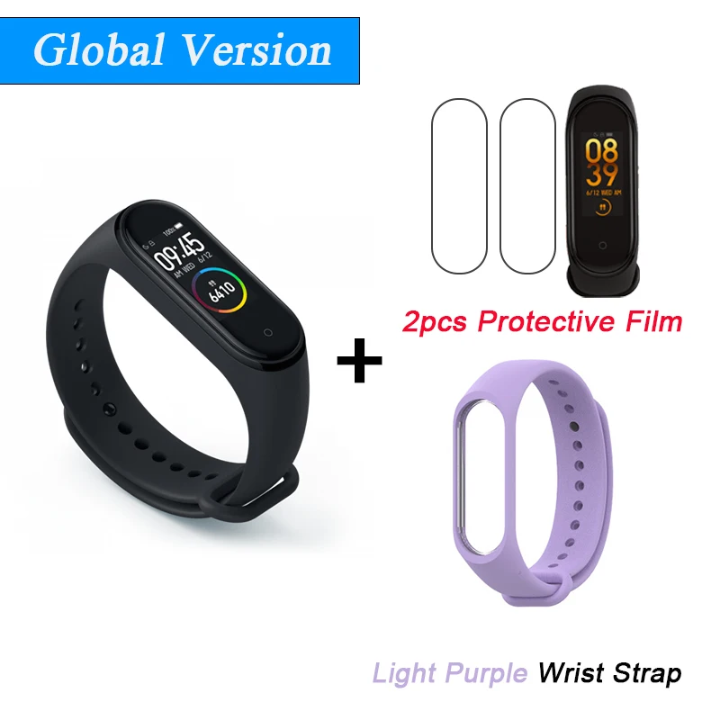 Xiaomi mi Band 4 Smart mi band 4 водонепроницаемый пульсометр фитнес 135 мАч Bluetooth 5,0 50 м цветной экран - Цвет: CE Add 2Film LPurpl