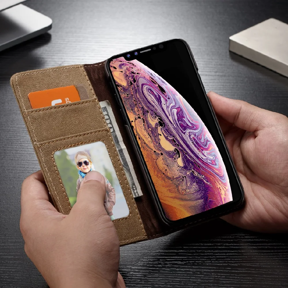 Винтажный джинсовый холщовый чехол для iPhone XR XS Max X, футляр для телефона с магнитом, чехол-бумажник для iPhone 6 6S 7 8 Plus 5 5S SE