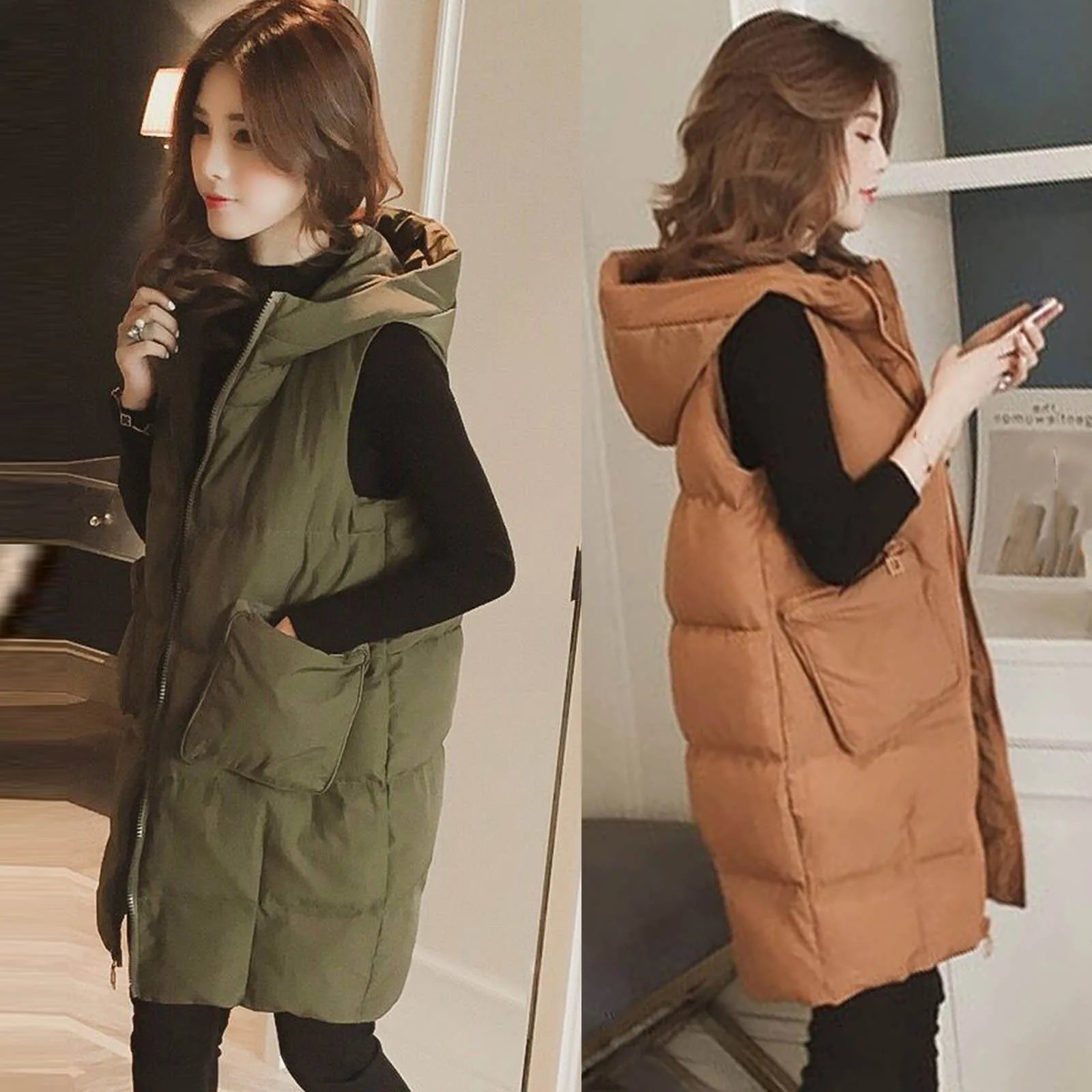 Autumn And Winter Cotton Vest Fashion Women's Oversize Hooded Vest Vest Jacket Warm Puffer Jacket