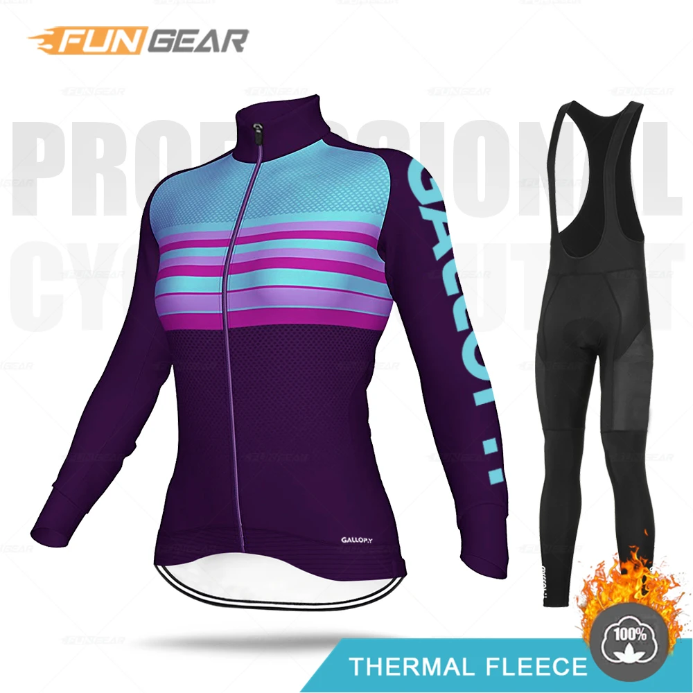 Женская одежда, зимняя одежда для горного велосипеда, одежда для велоспорта, Теплая Флисовая одежда для горного велосипеда с длинным рукавом, Ropa Ciclismo, набор для велоспорта - Цвет: Bib Set