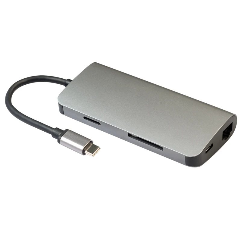 8 в 1 Usb 3,0 тип-c концентратор для Ethernet + 4K видео Hdmi Pd Rj45 + адаптер зарядного порта + слот Sd/Micro-SD для Macbook Iphone huawei