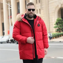 Зимний мужской большой меховой воротник белый утиный пух куртка длинная секция специальное тело плюс удобрение увеличение жира 160k