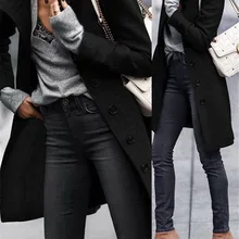 Длинное шерстяное Женское пальто с отложным воротником, верхняя одежда, зимнее шерстяное пальто, однобортное пальто, Элегантная черная куртка M0011