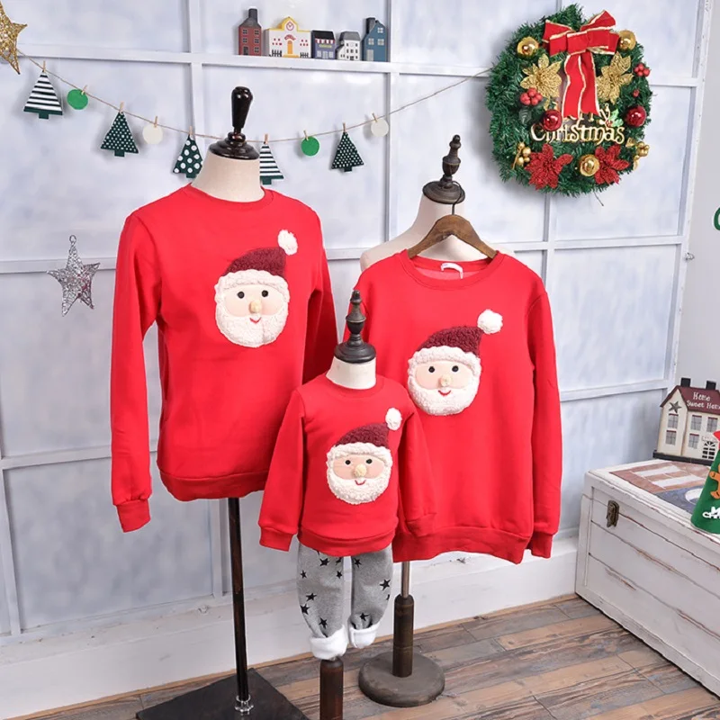 

Red 2020 New Year Family Christmas Sweaters Xmas Hoodies Pajamas Warm Santa Claus Clothes Embroidery Adult Kids Sweatshirt Gift