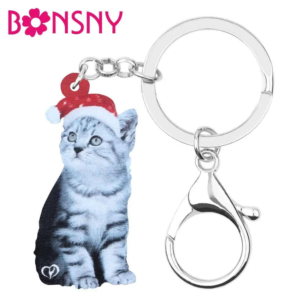 Bonsny Акриловые Рождественские Элегантные цепочки для ключей с изображением