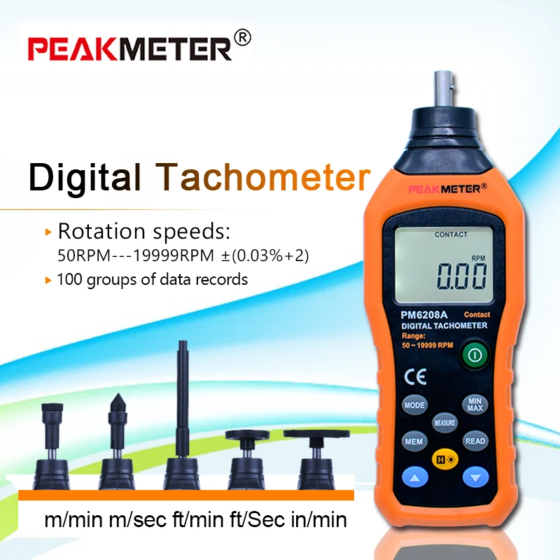 Бесплатная доставка HYELEC MS6208A контактный цифровой тахометр многофункциональное