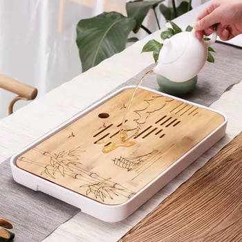 

Home Kung Fu Small Tea Tray Simple Mini Water Storage Melamine Bubble Dish Bamboo Rectangular Tray Tea Ceremony Accessories