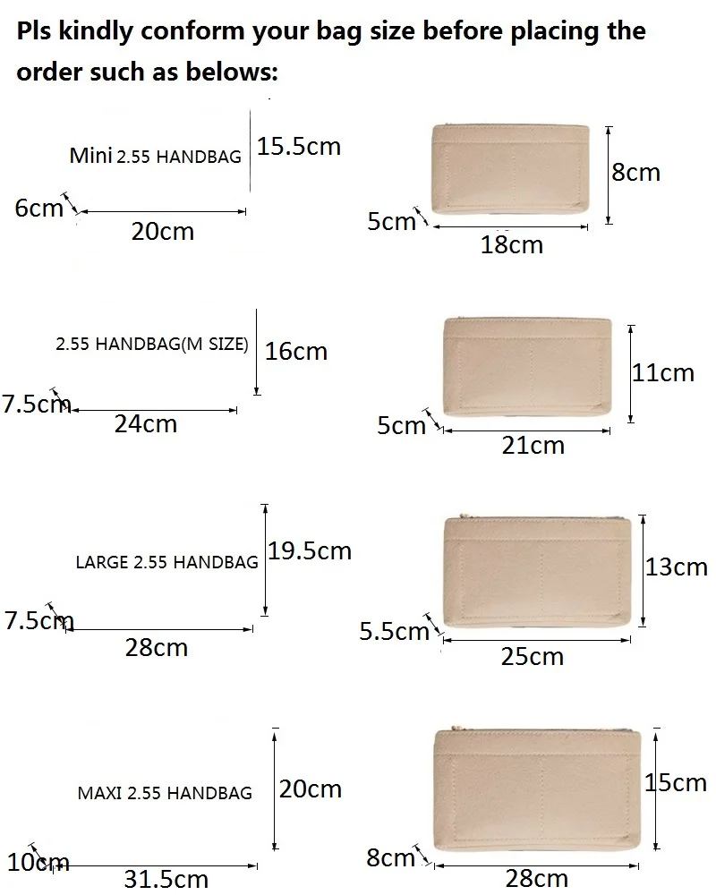 Fits For Chanel Felt Insert Bag Organizer Makeup Bucket