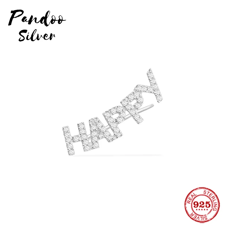 

Fashion Charm Silver High Version Original 1:1 Copy Single Earrings, Suitable For Women's Silver 'HAPPY' Earrings Jewelry Gift