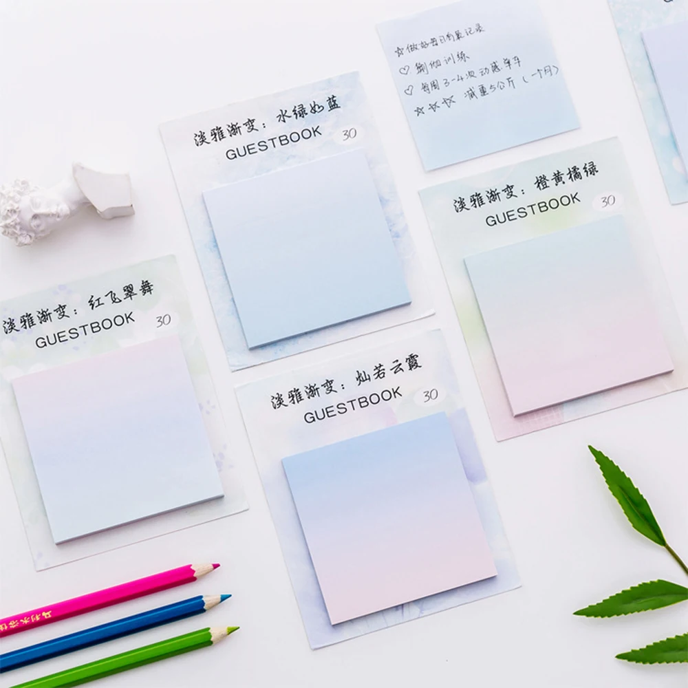 

30sheets Gradient Memo Pad Fresh Students Notepad N Times Sticker Tour Can Tear Up Sticky Notes School Stationery Supply
