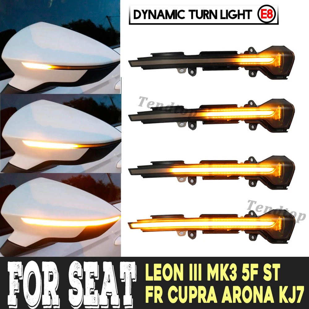 

For Seat Leon III Mk3 5F ST FR Cupra Arona KJ7 Dynamic LED Turn Signal Blinker Side Mirror Flasher Lights