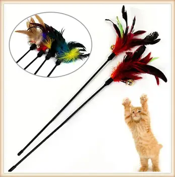 

Fun Feather Cat Toy Long Wand With Double Bell Perfect Tease Cat Jumping Sticks Training Pet Supplies Interactive Rattle Pet Toy