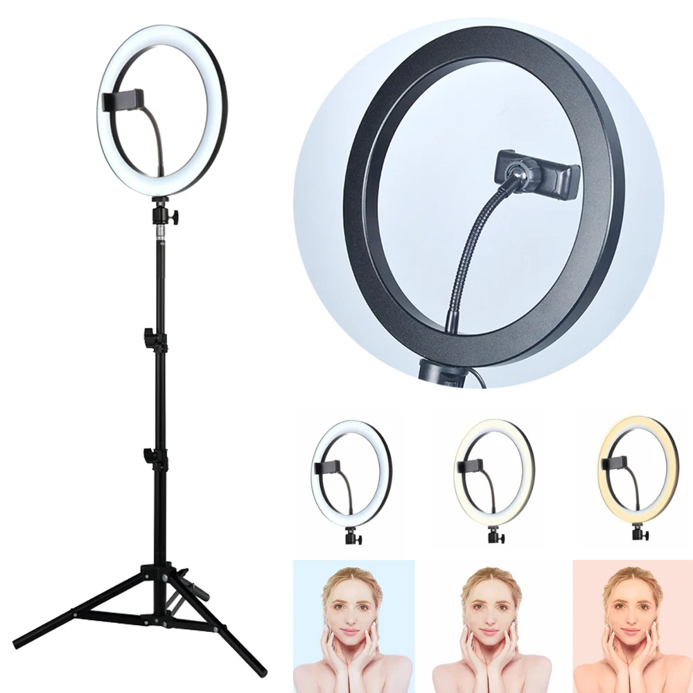 

Makeup Ring Lamp Dimmable Ring Light 3300k-5500K Studio Photographic Lighting LED Selfie Ring Light With Tripod Phone Holder