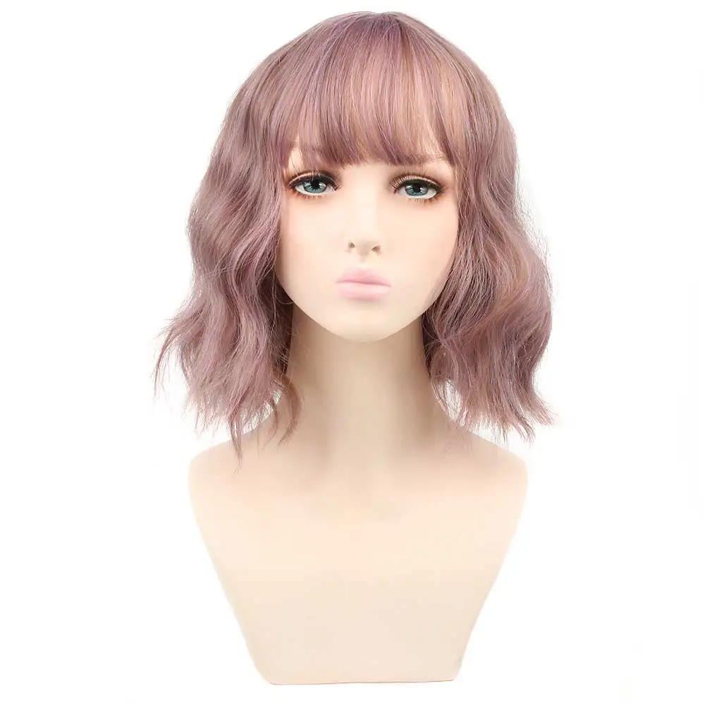 LM модный тренд синтетические парики Фиолетовый Черный цвет с челкой для женщин короткий парик естественная волна Косплей Термостойкое волокно - Цвет: boteng